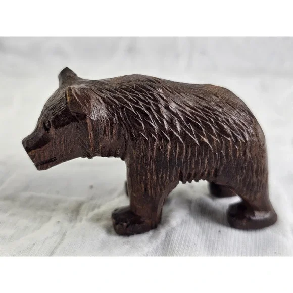 Vtg Carved Wooden Black Forest Toy‎ Mini Bear with Steel Eyes – Germany or Swiss - Picture 2 of 12